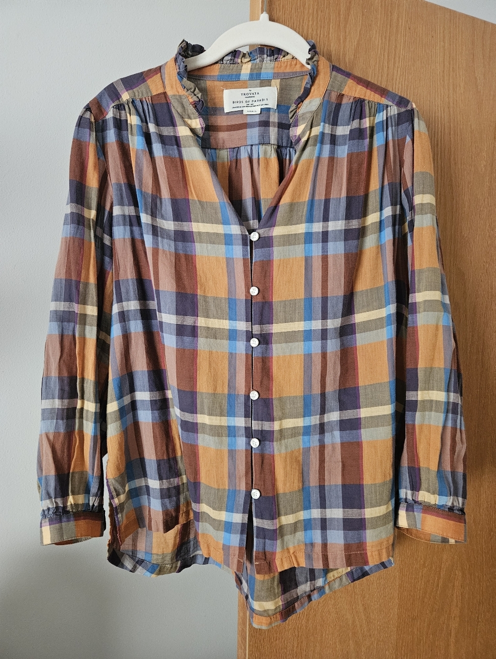 Trovata Plaid Cotton Button Down Blouse